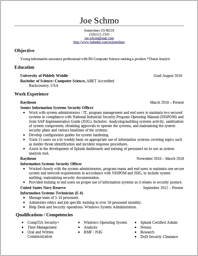 Sample Resume For Experienced Security Analyst