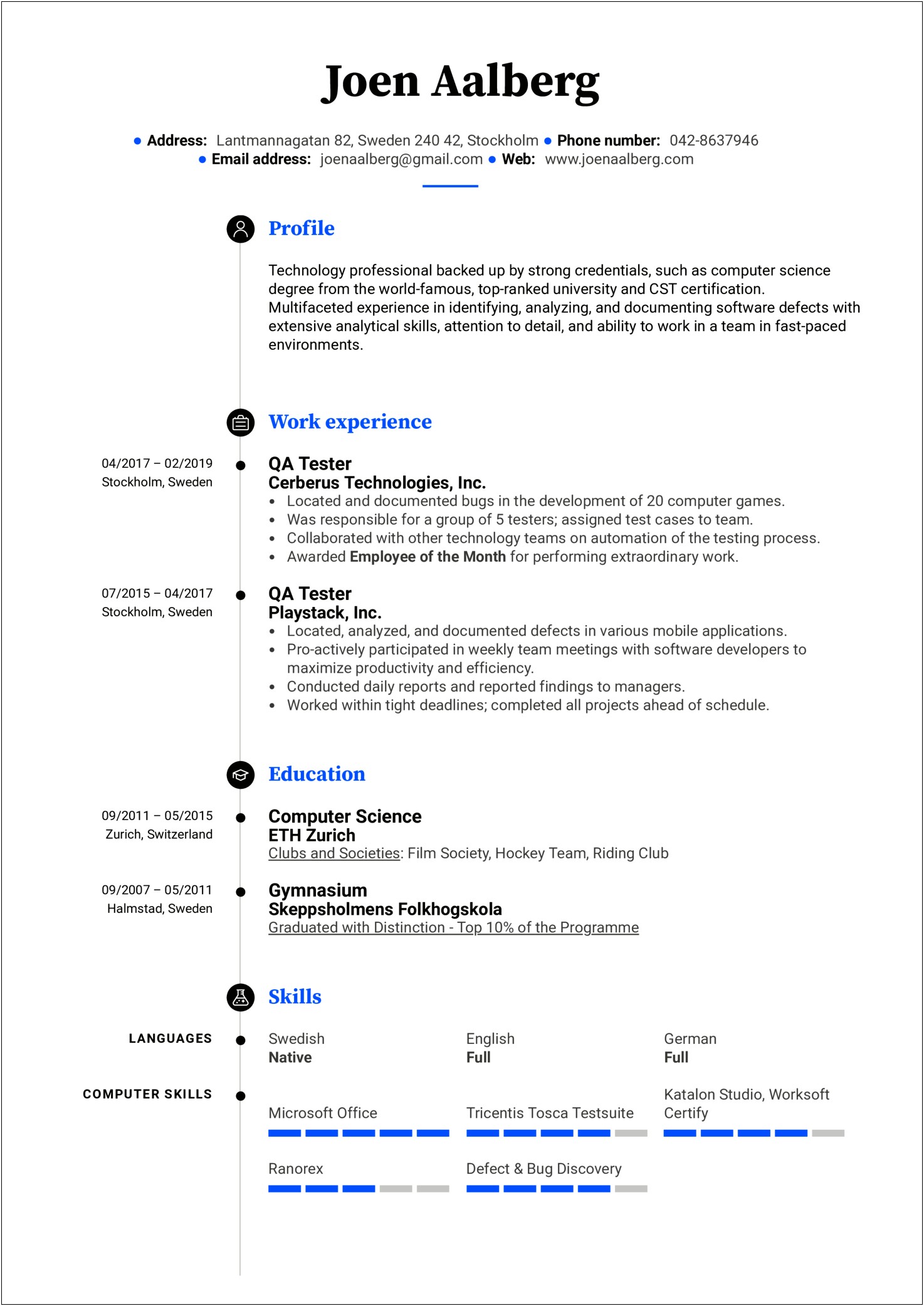 Sample Resume For Experienced Testing Professional