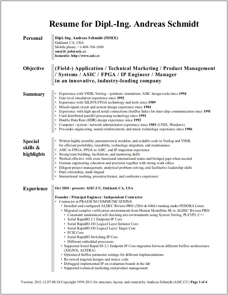 Sample Resume For Experienced Vlsi Design Engineer
