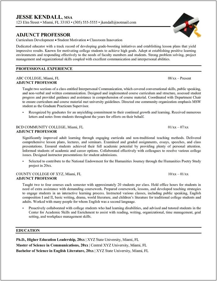 Sample Resume For Faculty Position In Engineering College