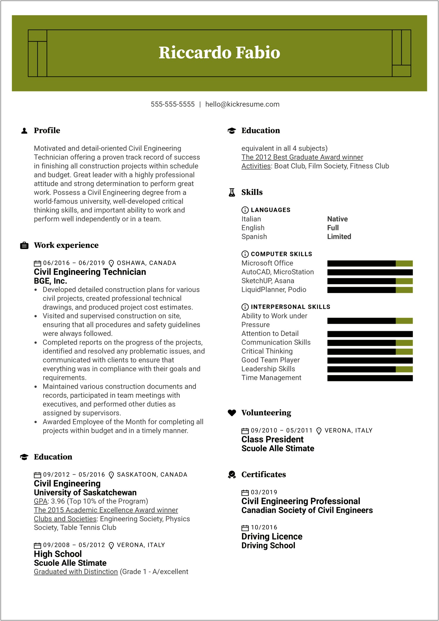 Sample Resume For Field Civil Technician