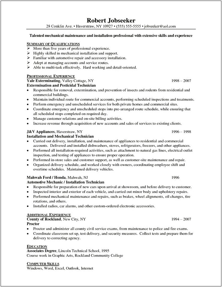Sample Resume For Field Material Testing Civil Technician