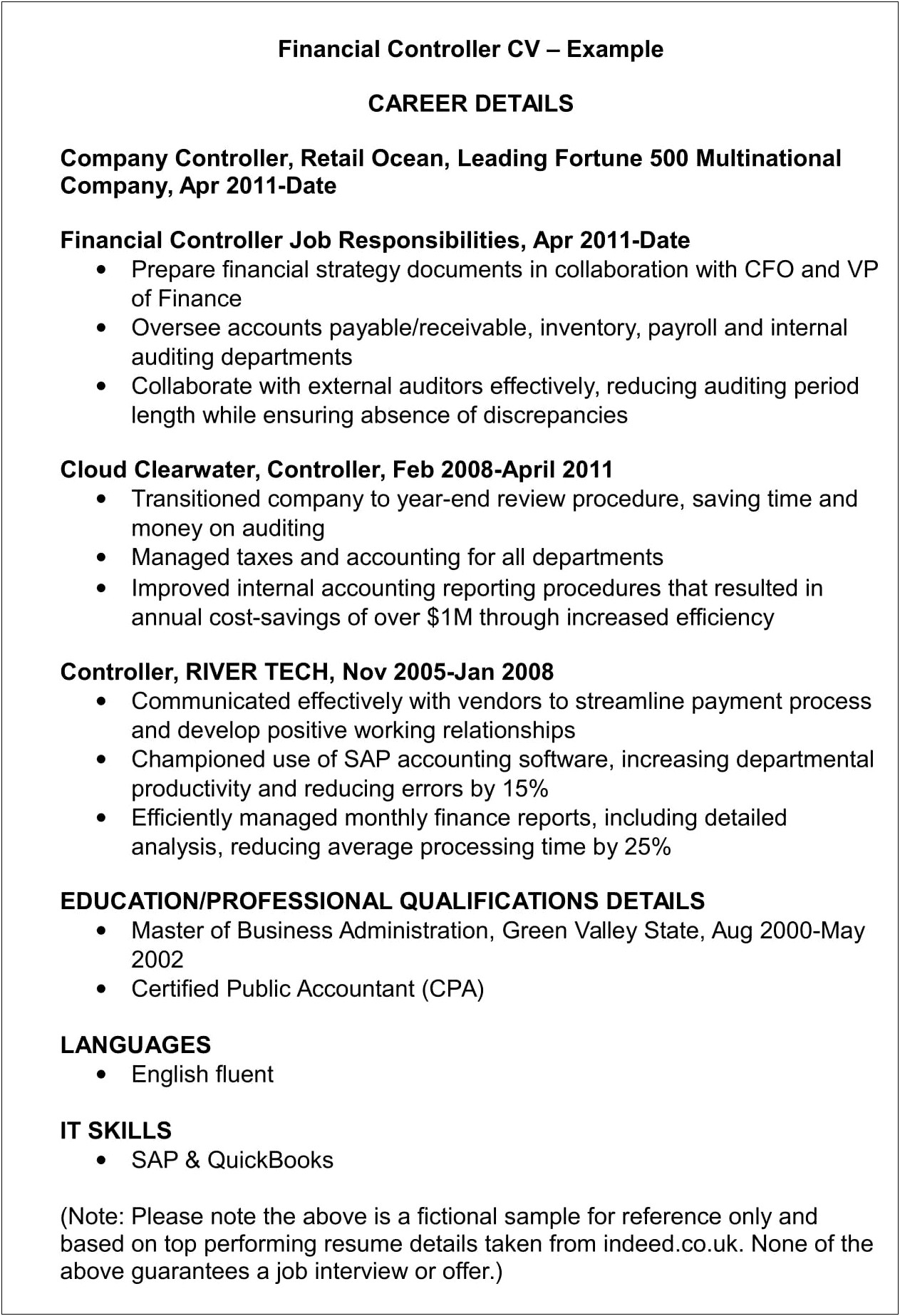 Sample Resume For Finacial Compliance Auditor