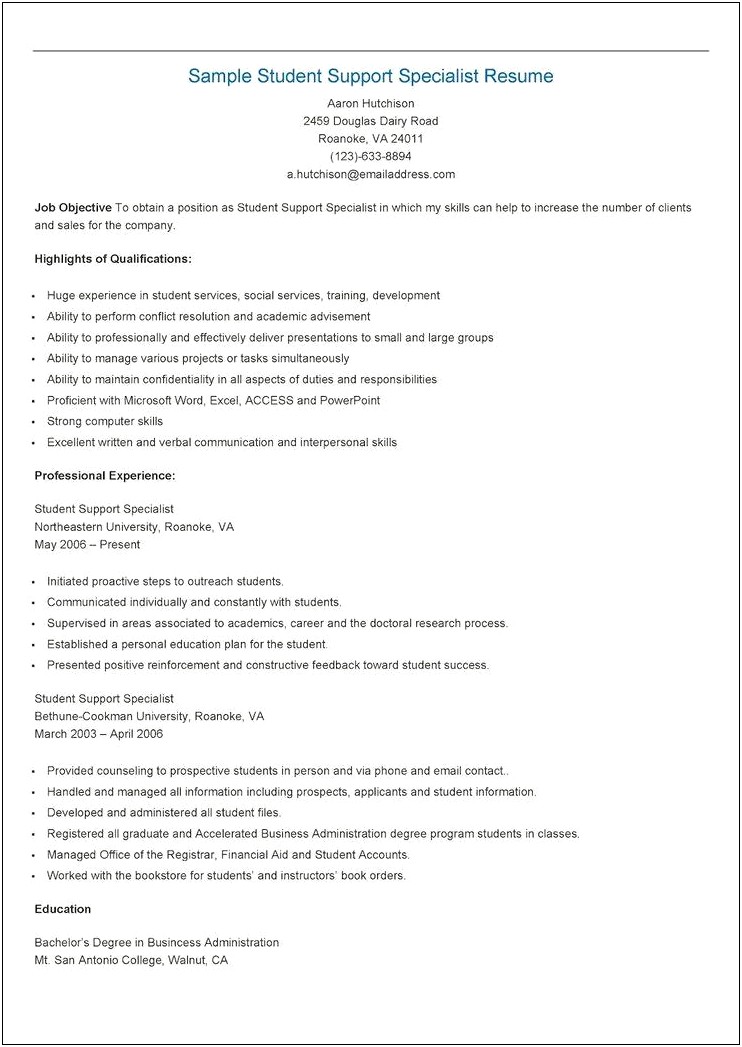 Sample Resume For Financial Aid Officer