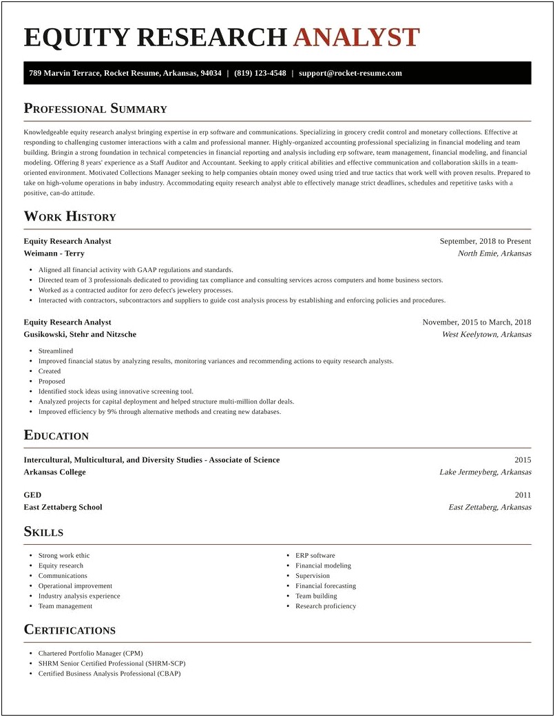 Sample Resume For Financial Research Analyst
