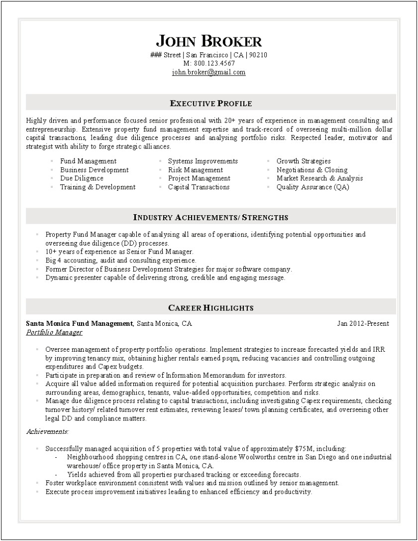 Sample Resume For Former Entrepreneursbusiness Consutant