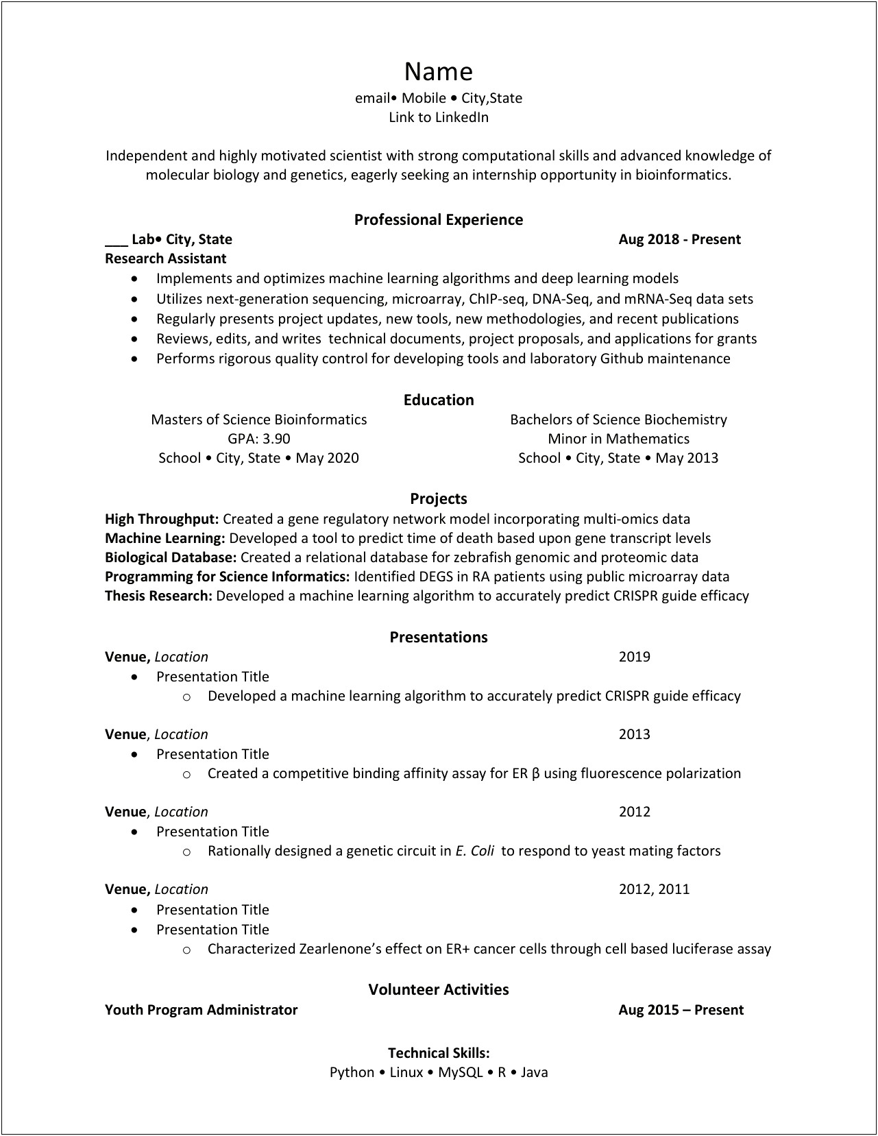 Sample Resume For Fresh Graduate Biology