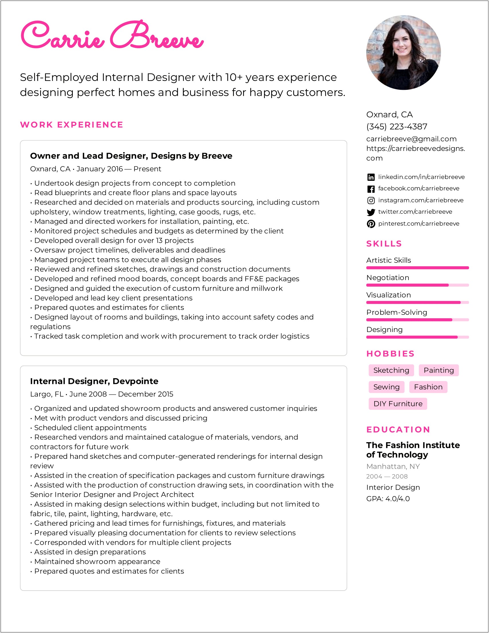 Sample Resume For Furniture Store Design Consultant