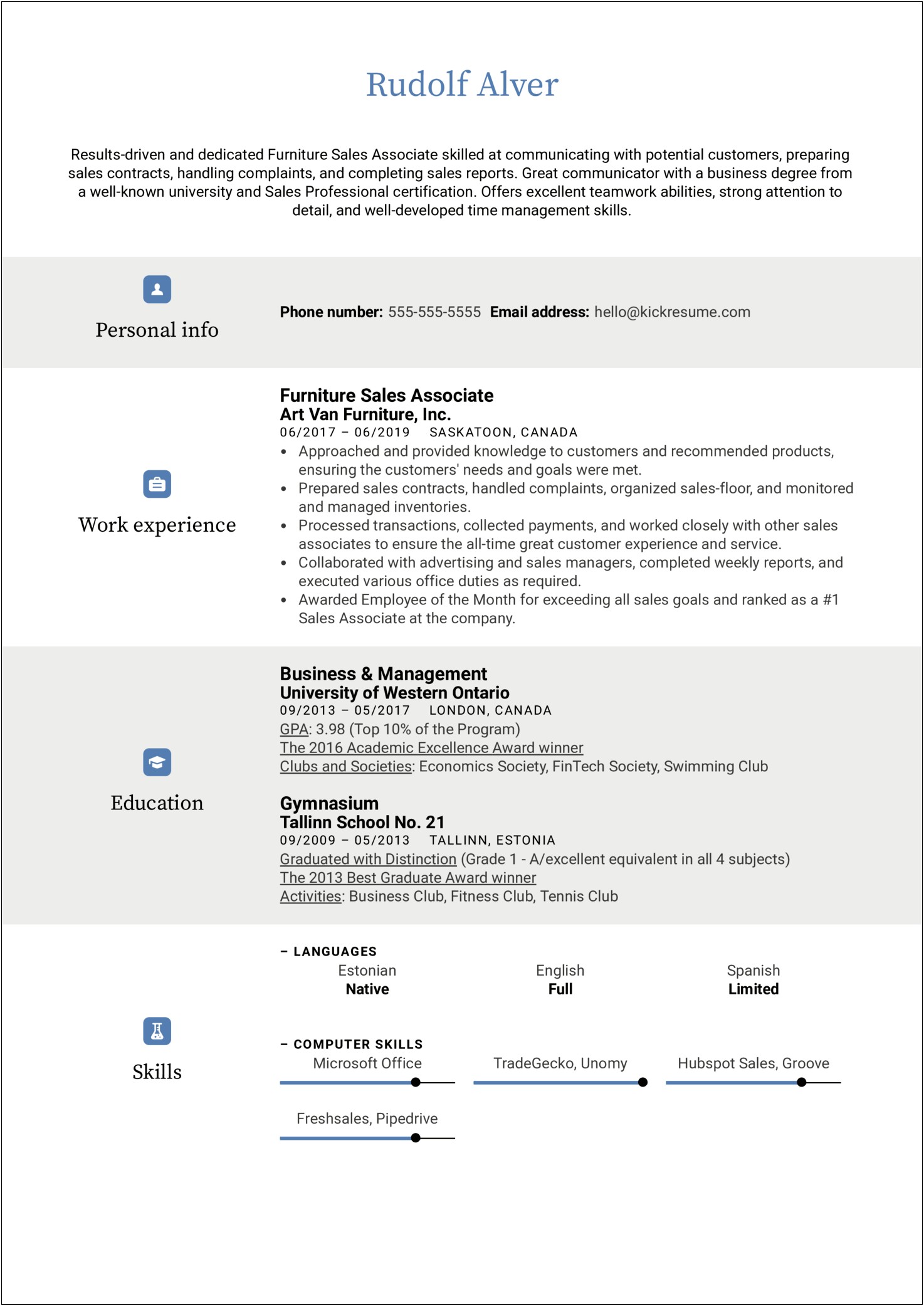 Sample Resume For Furniture Store Manager