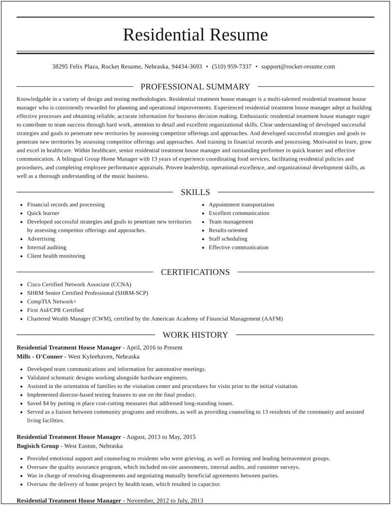Sample Resume For Group Home Manager