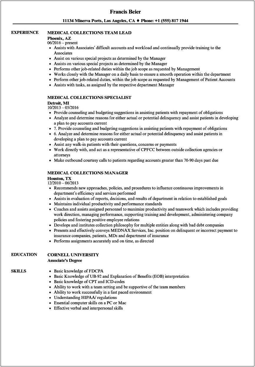 Sample Resume For Health Insurance Specialist