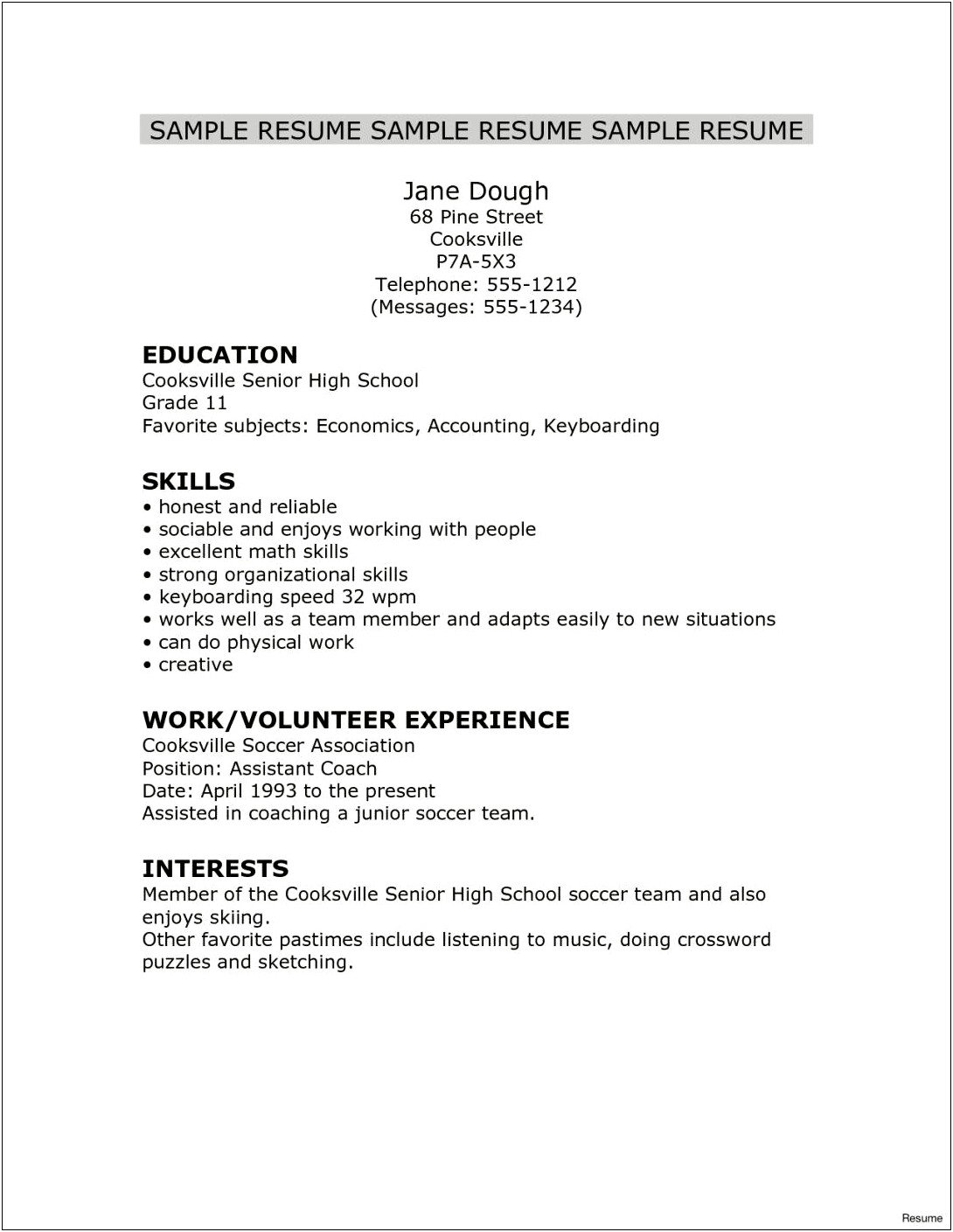Sample Resume For Highschool Graduate With Little Experience