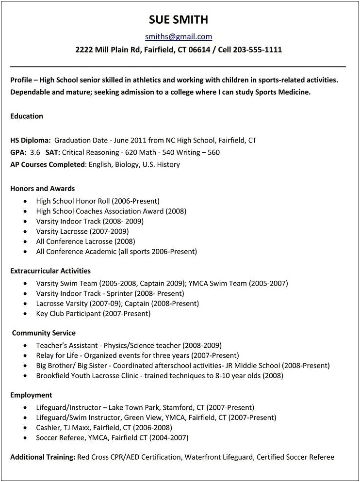 Sample Resume For Highschool Students Applying For Scholarships