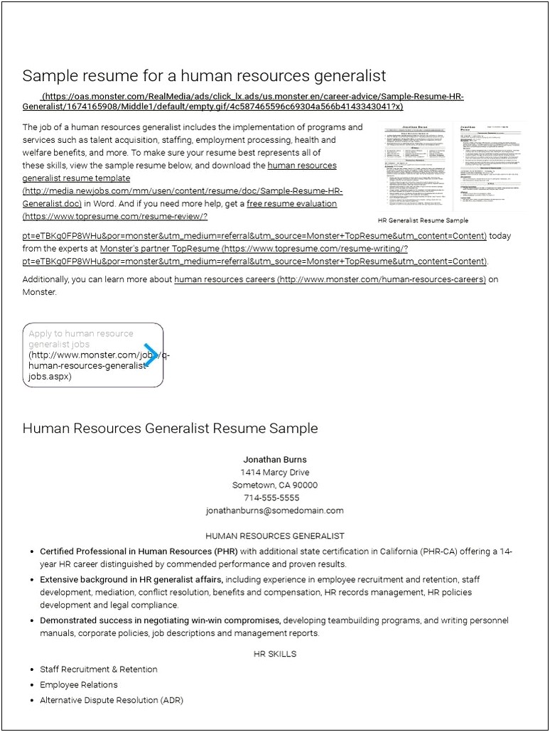 Sample Resume For Hr Generalist 2019
