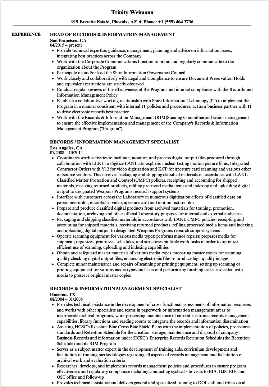 Sample Resume For Information Management System New Grad