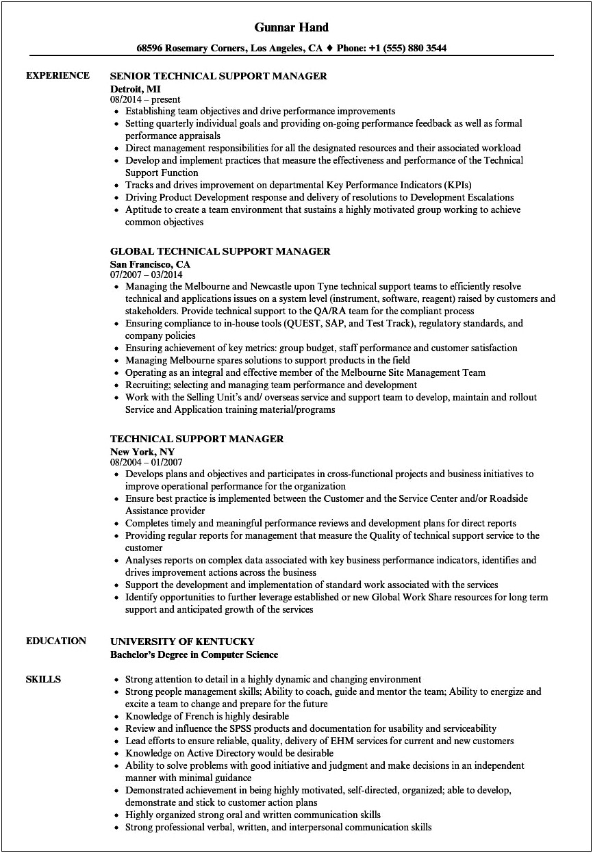 Sample Resume For It Support Lead