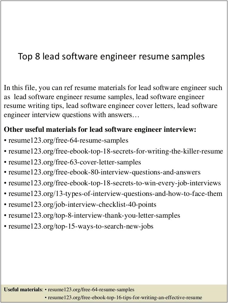 Sample Resume For Lead Engineer