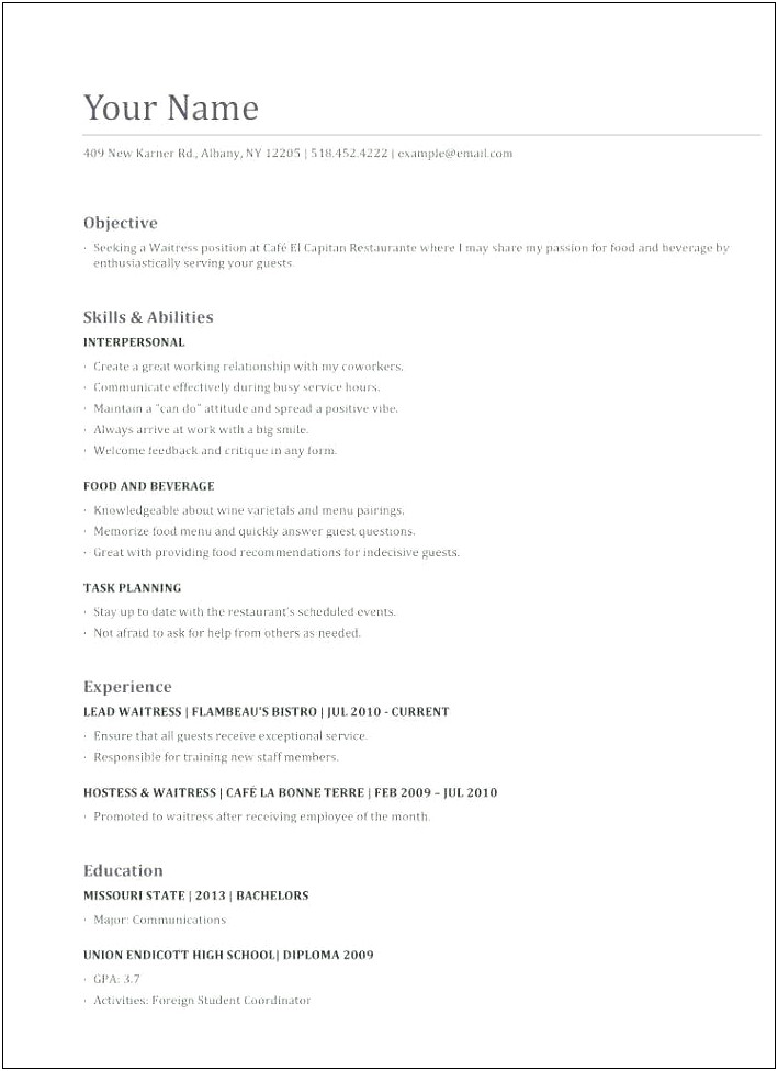 Sample Resume For Lead Patient Care Hostess