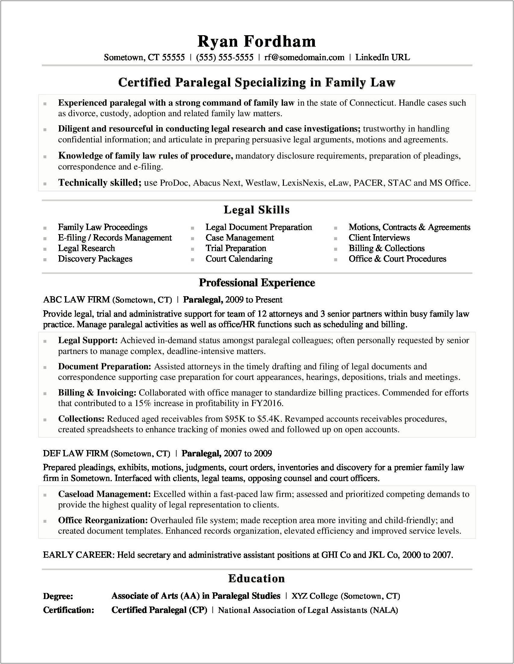 Sample Resume For Legal Secretary In Corporate Business