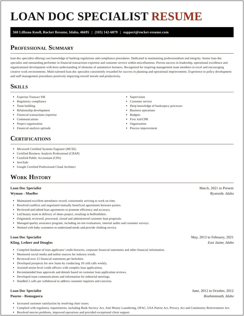 Sample Resume For Loan Document Specialist