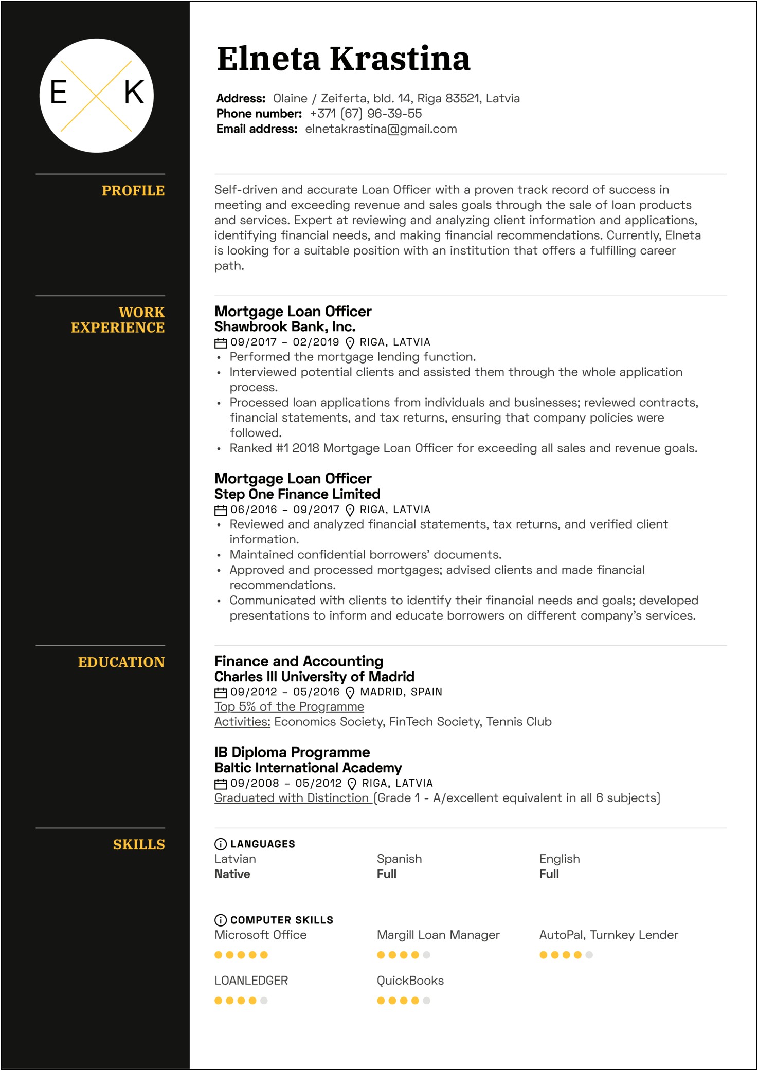 Sample Resume For Loan Officer Position