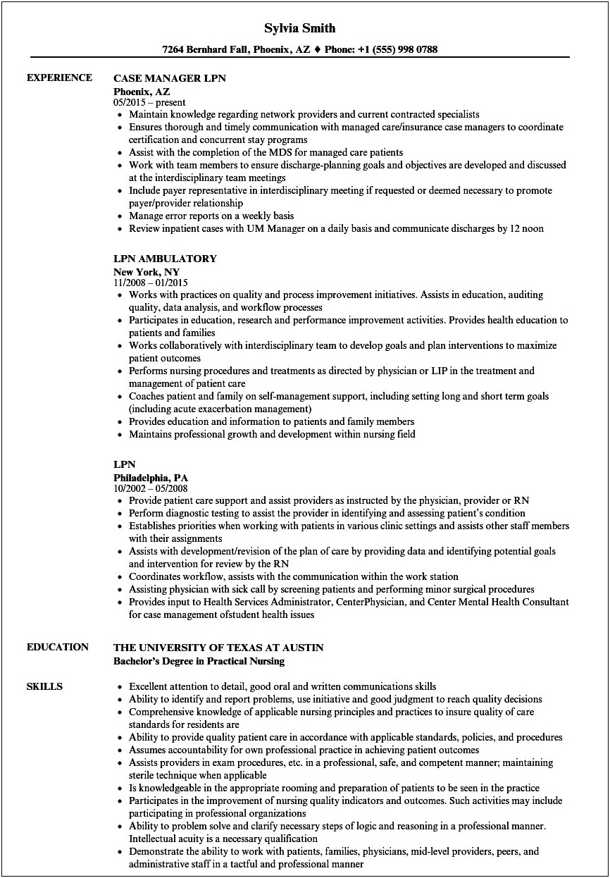 Sample Resume For Lpn With Objectives