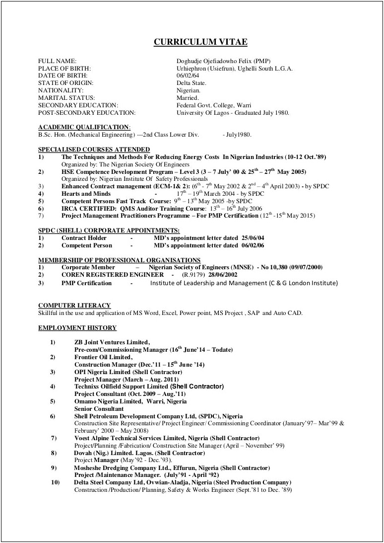 Sample Resume For Managerial Position In Jollibee