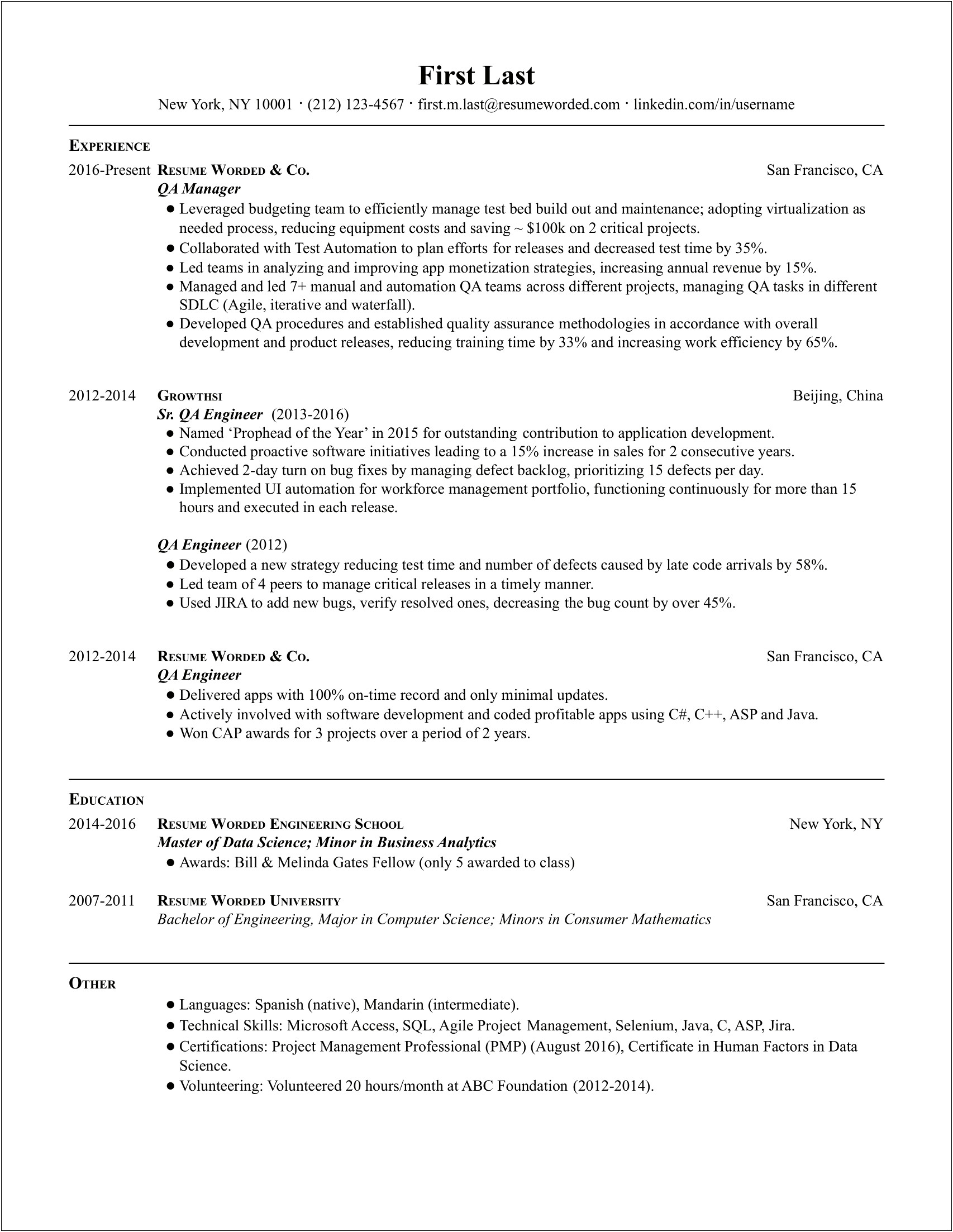 Sample Resume For Manual Test Lead