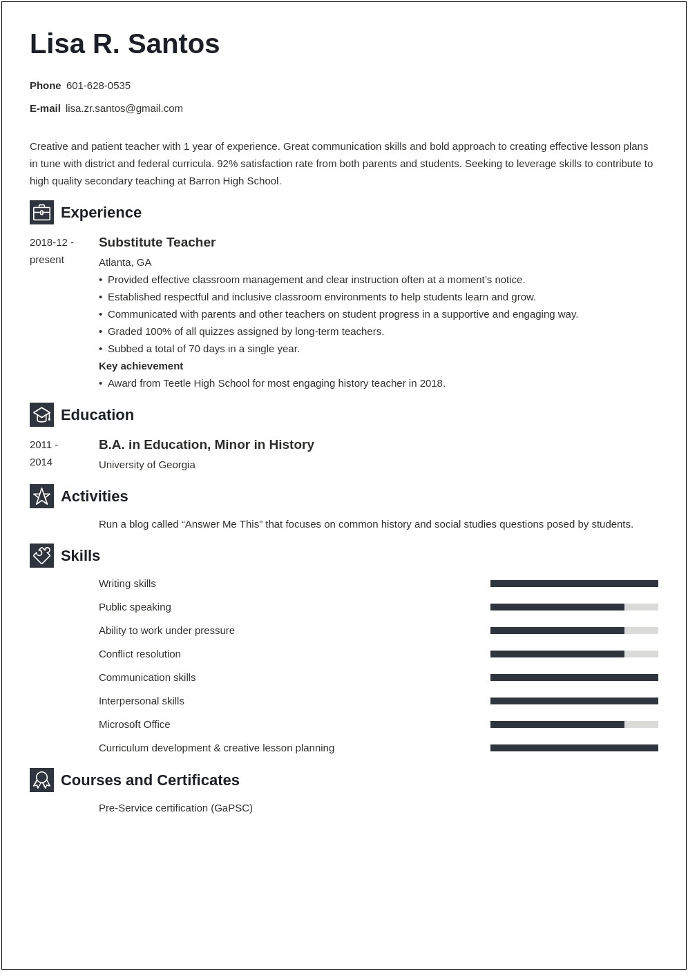 Sample Resume For Mapeh Teacher With No Experience