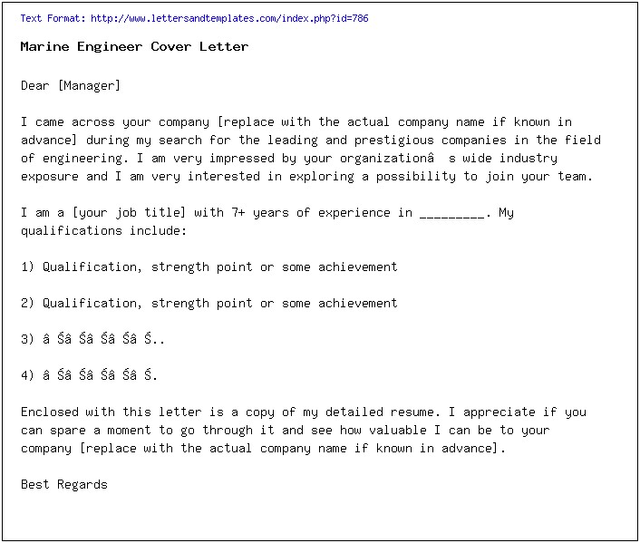 Sample Resume For Marine Engineering Cadet