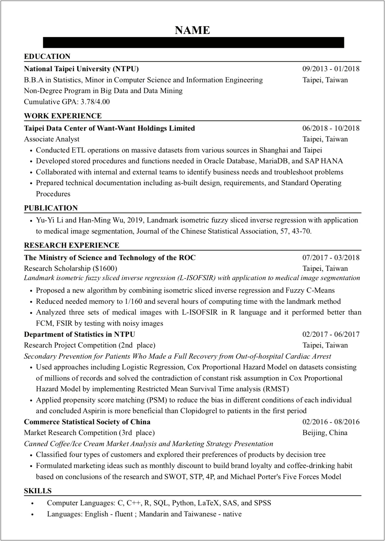 Sample Resume For Masters In Computer Science