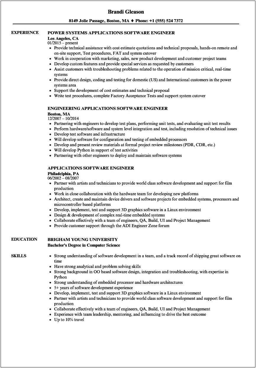 Sample Resume For Matlab Applications Engineer