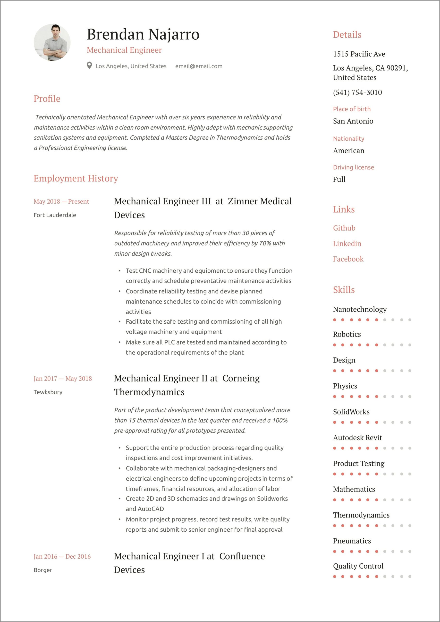 Sample Resume For Mechanical Design Engineer Pdf