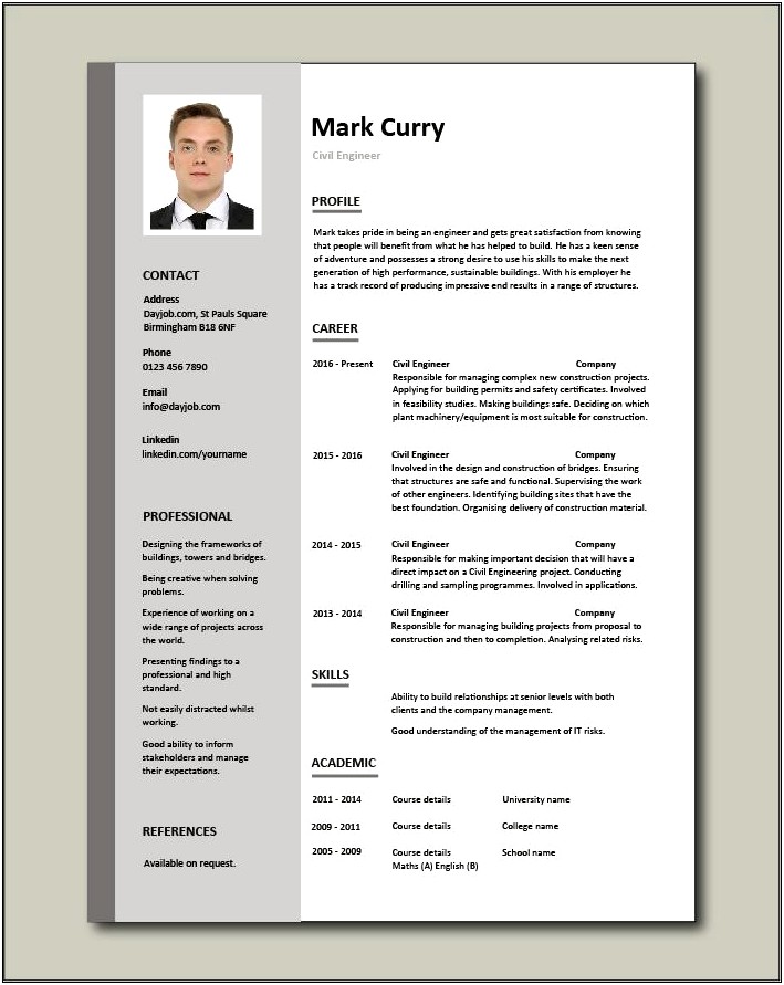 Sample Resume For Mechanical Engineer In Construction