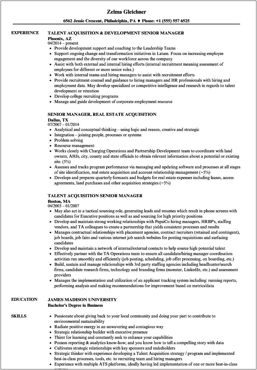 Sample Resume For Mergers And Acquisitions