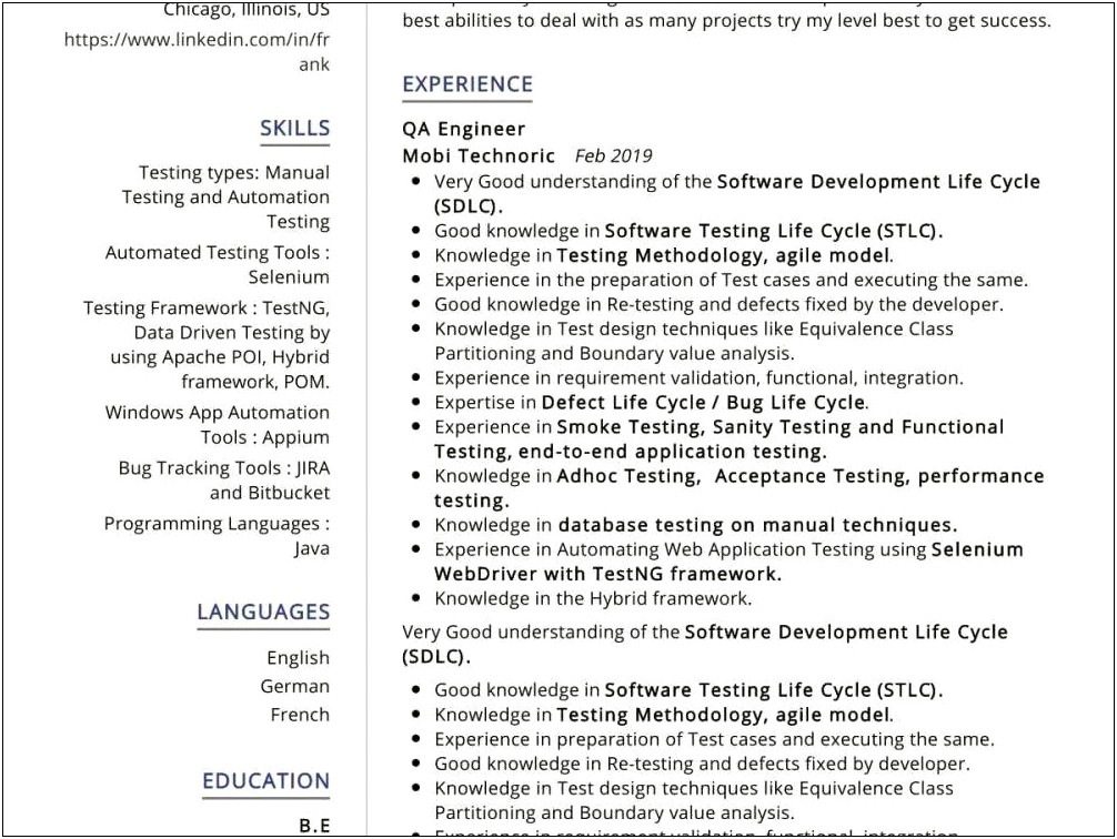 Sample Resume For Mobile Test Engineer