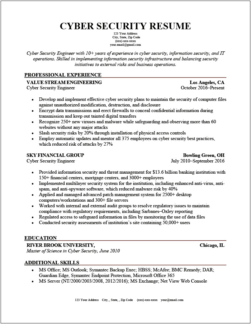 Sample Resume For Ms In Us Information Assurance