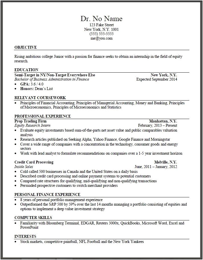 Sample Resume For Mutual Fund Analyst