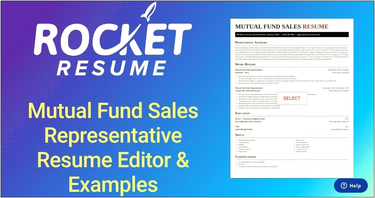 Sample Resume For Mutual Fund Sales