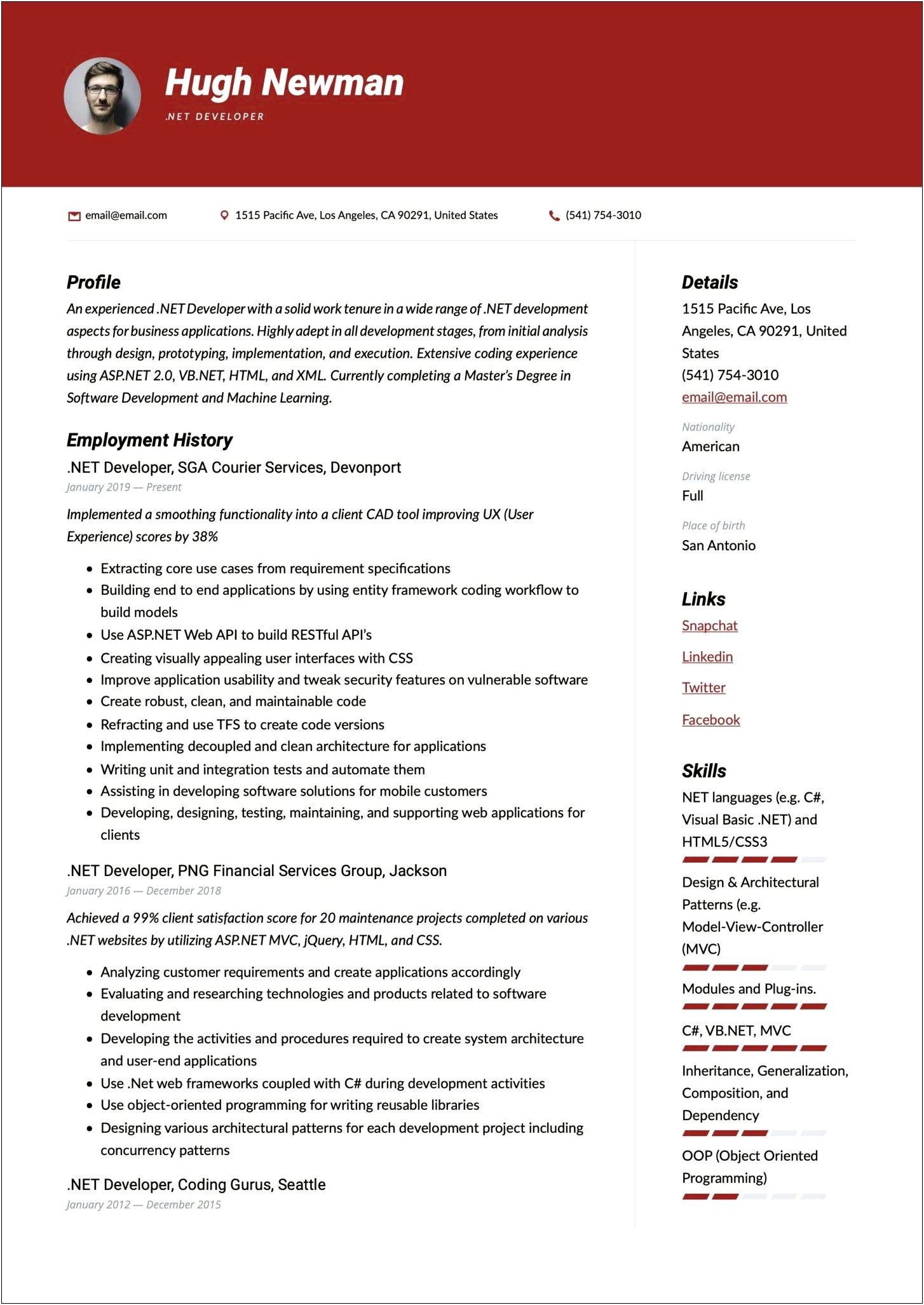 Sample Resume For Net Developer Reddit