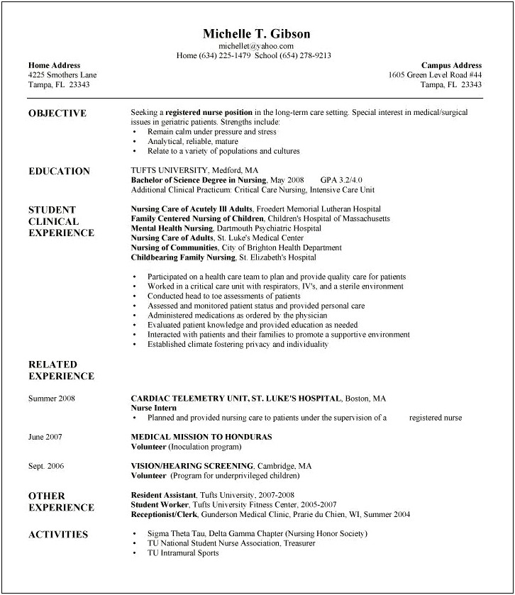 Sample Resume For New Grad Registered Nurse