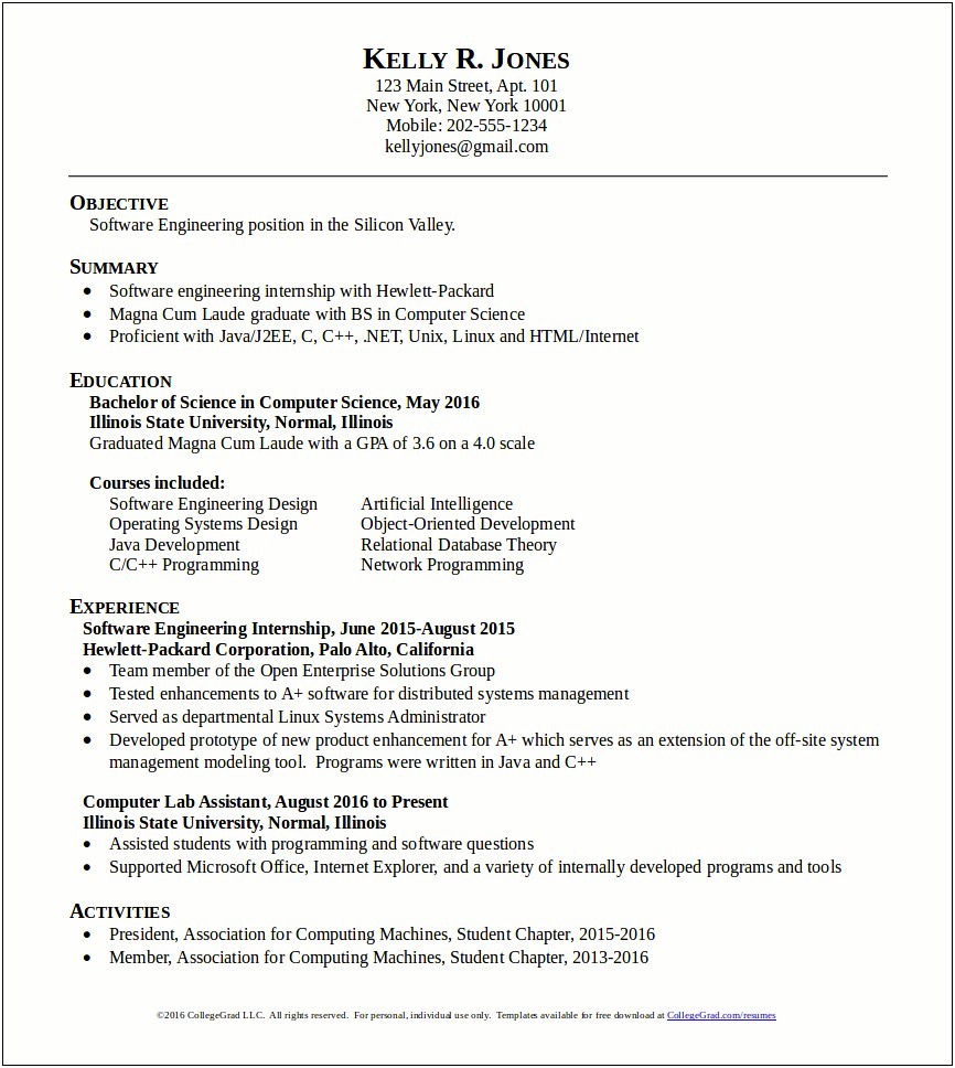 Sample Resume For New Graduate Electrical Engineer