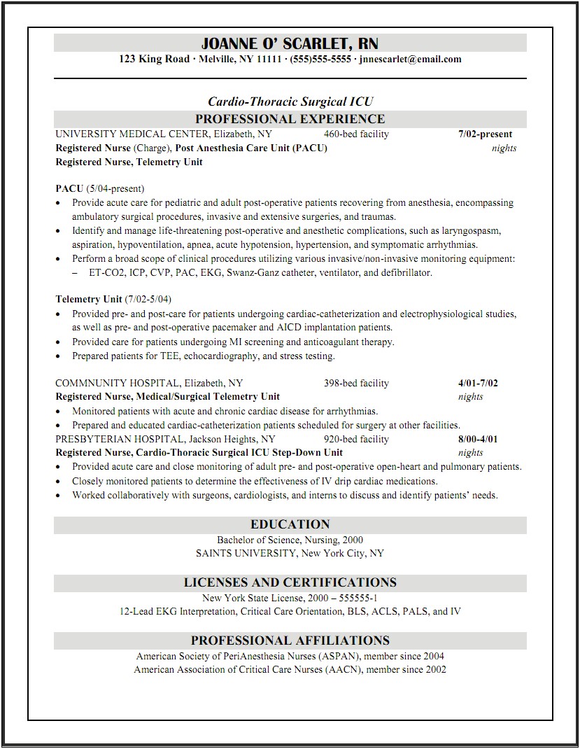 Sample Resume For New Graduate Nurse Practitioner