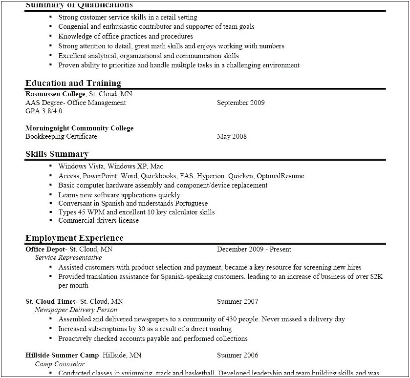 Sample Resume For New To Working