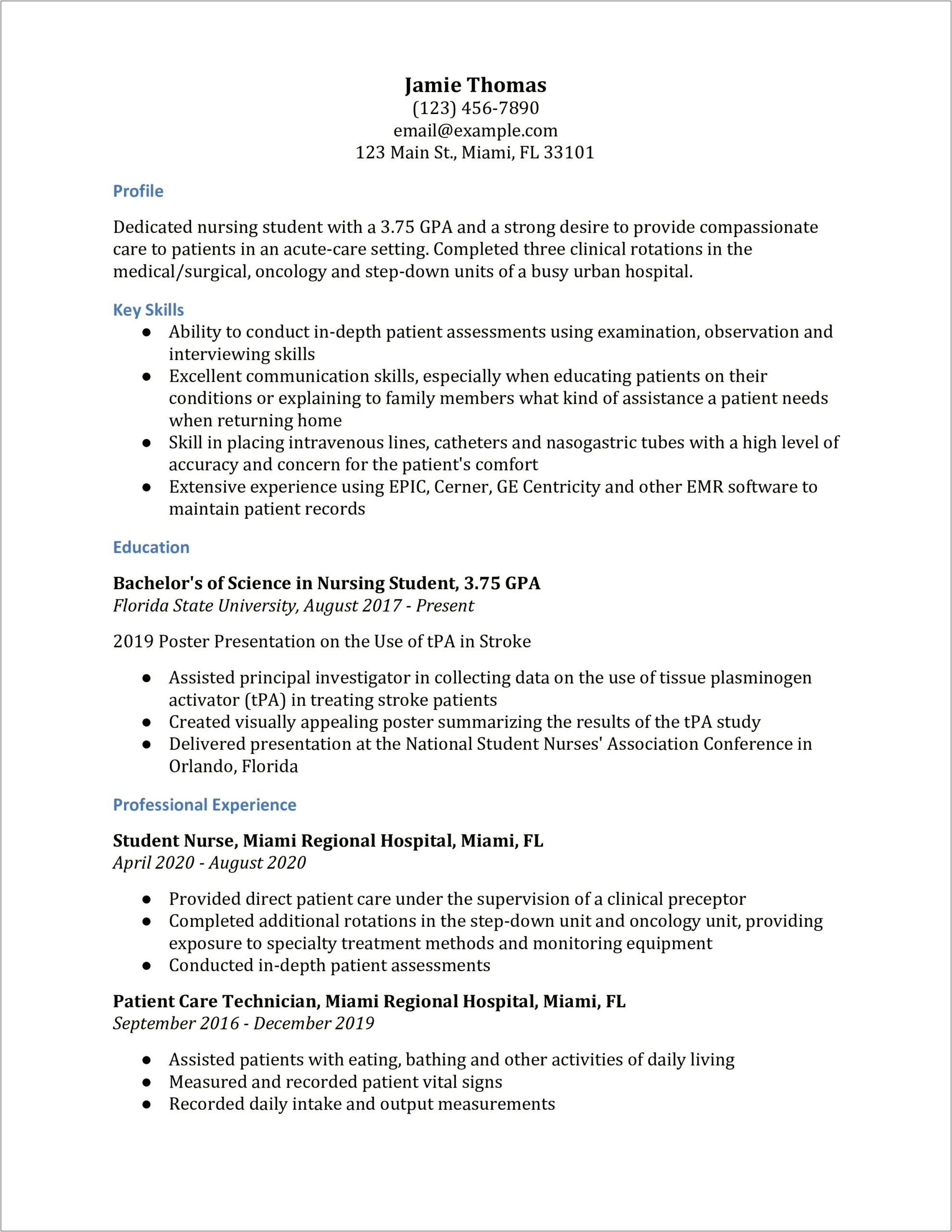Sample Resume For Nursing Students Applicants
