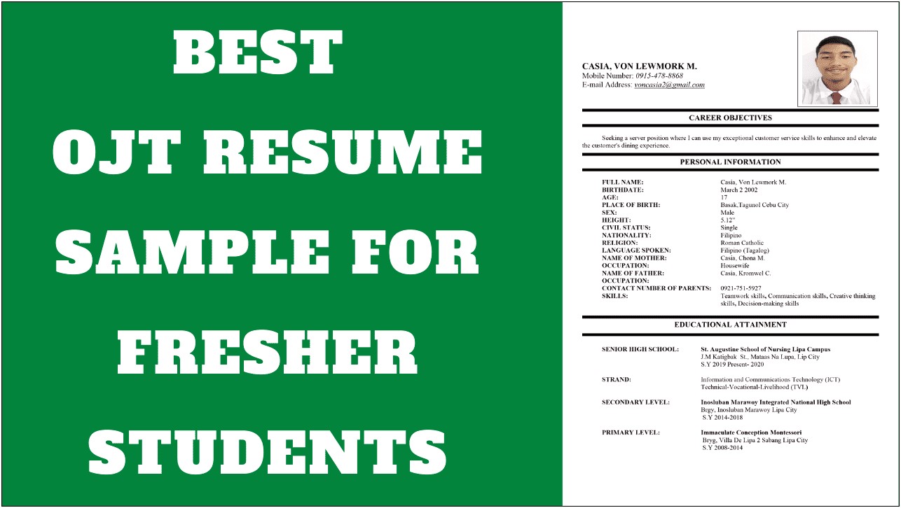 Sample Resume For Ojt Chemical Engineering Students