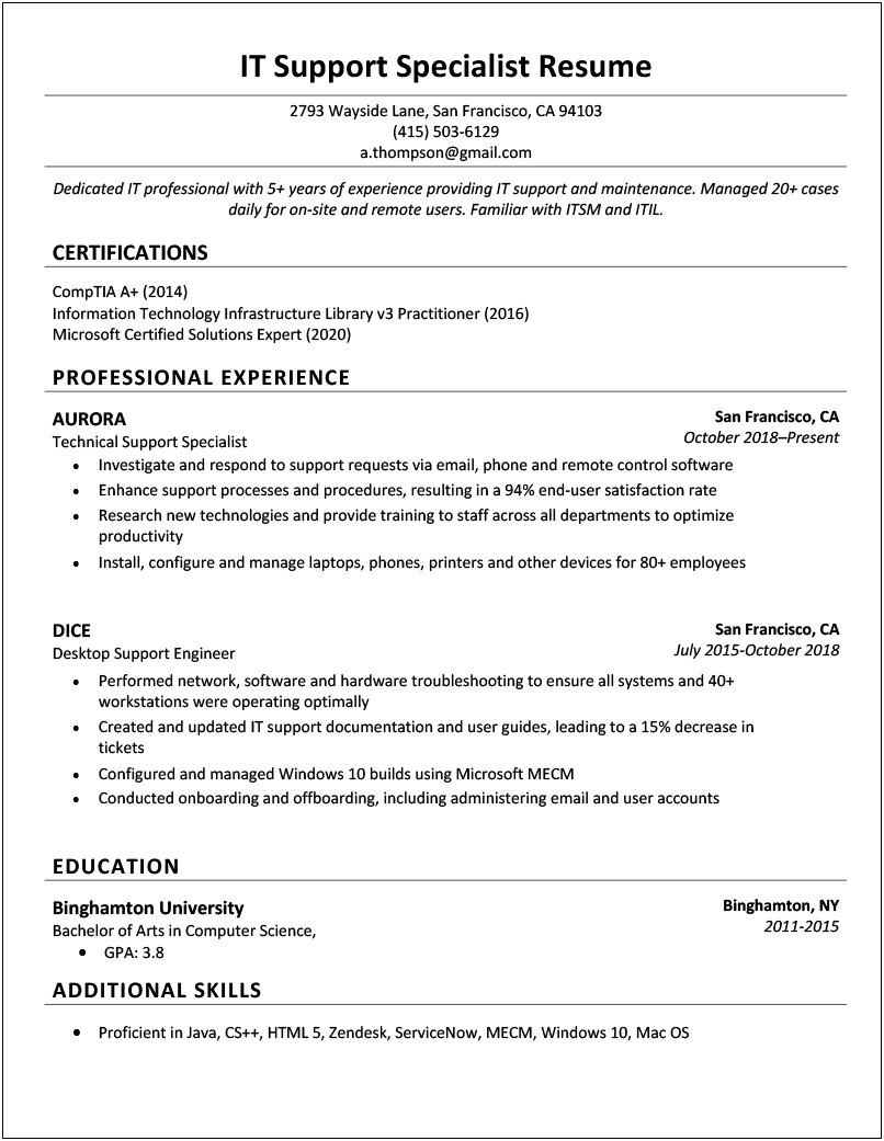 Sample Resume For Ojt Computer Science Students