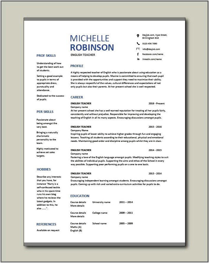 Sample Resume For Online English Tutor Without Experience