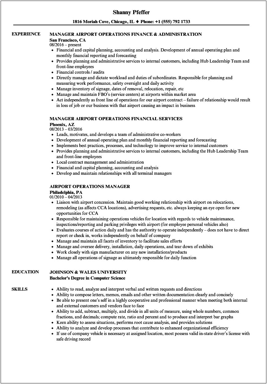 Sample Resume For Ops Position For Airline