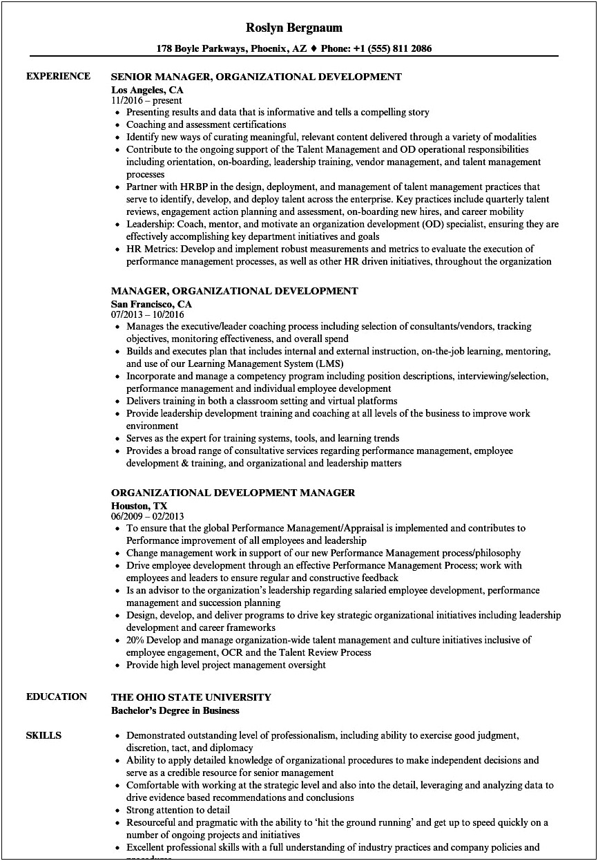 Sample Resume For Organization Development Consultant
